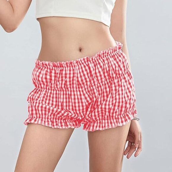 Y2K Plaid Ruffle High-Waisted Shorts – Trendy Slim Fit Aesthetic Summer Bottoms - Picture 3 of 6